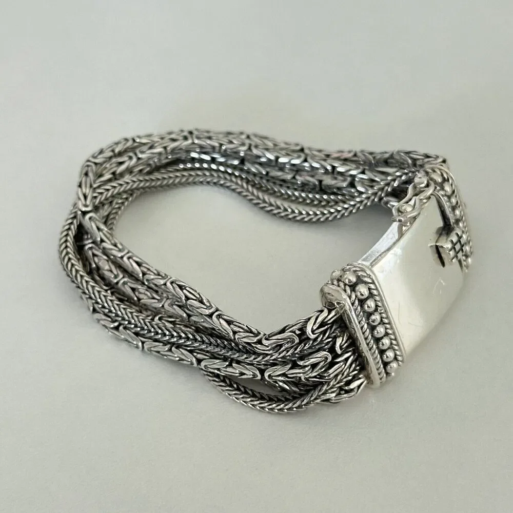 Vintage Silpada 925 Sterling Silver Chunky Five Strand Rows Byzantine Bracelet